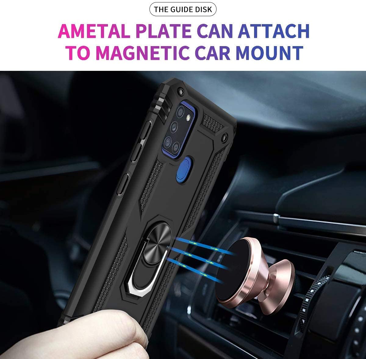 Protectores para celular  para Samsung  A21S Funda reforzada con anillo v2 Negro